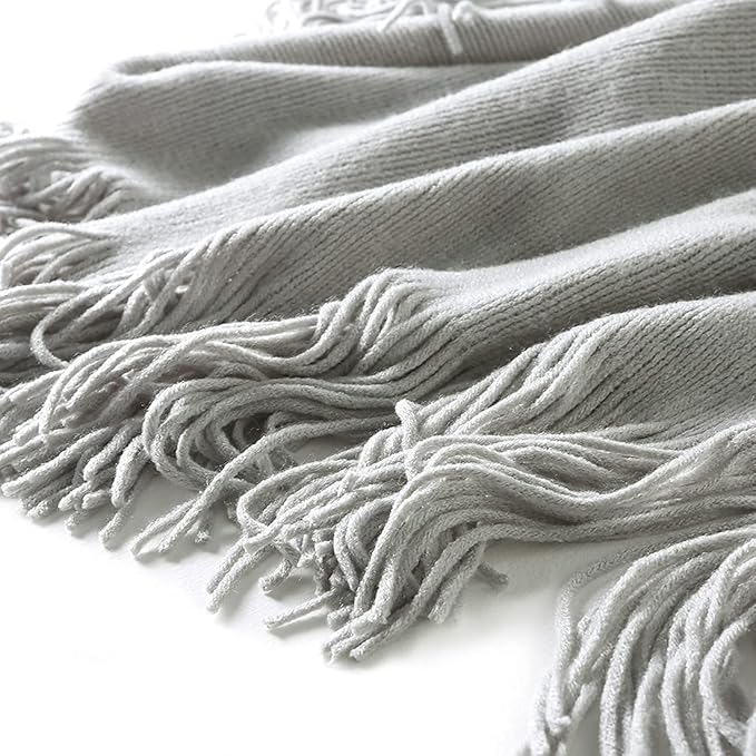 Homiest Decorative Knitted Throw Blanket with Fringe - Lightweight Acrylic Knit Blanket Soft & Cozy Tassel Blanket for Couch 