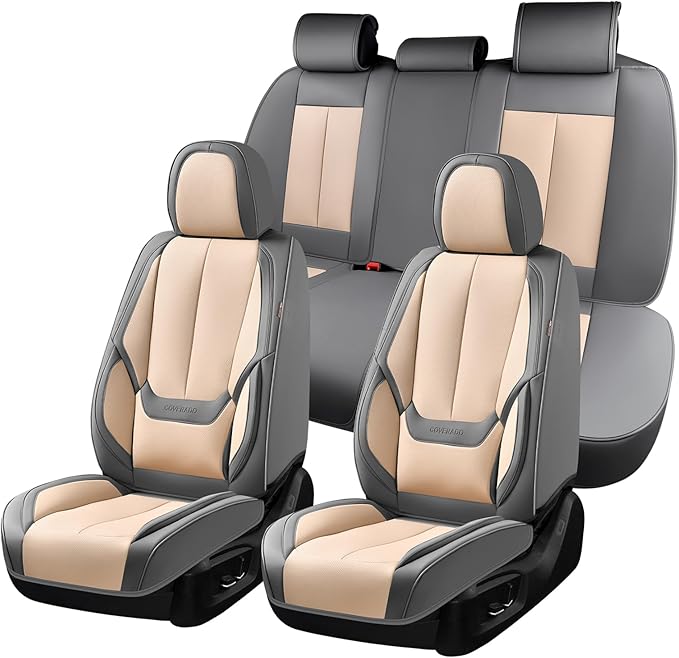 Coverado Seat Covers, Car Seat Covers Full Set, Leather Seat Covers for Cars, Car Seat Protector, Gray Car Seat Covers Front 