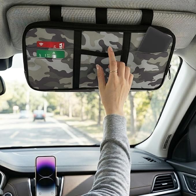 Leopard Car Sun Visor Organizer, Zipper Visor Organizer Storage Pouch, Card Holder, Adjustable Elastic Bands for Most Vehicles, Suvs & Trucks Scratch-Resistant Auto Interior Accessories