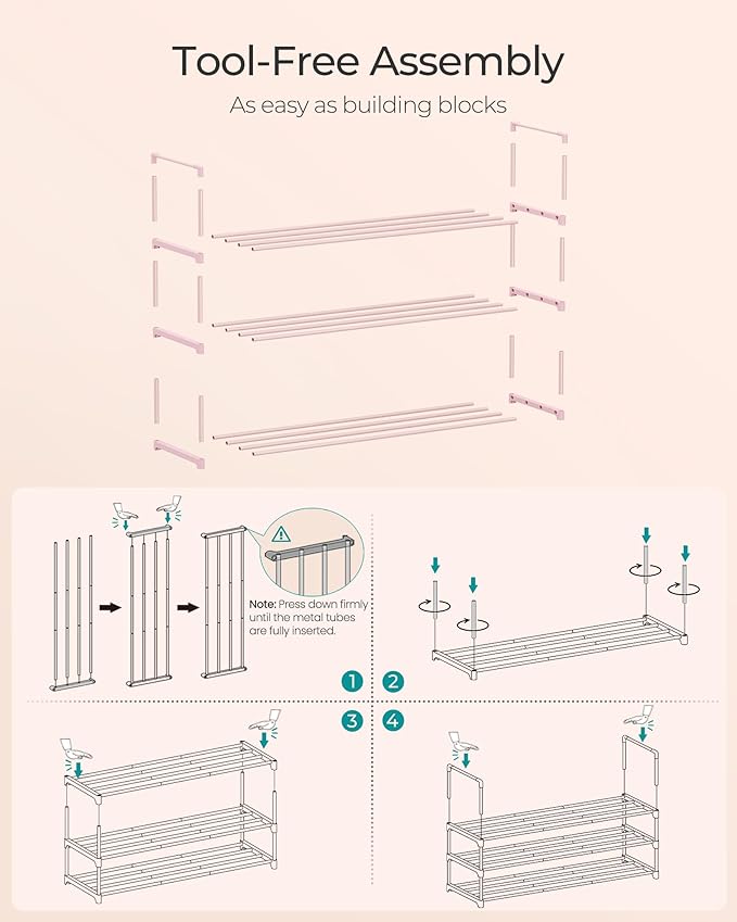 SONGMICS Shoe Rack, 3-Tier Shoe Organizer, Metal Storage Shelf, Upright or Upside Down, for 16-20 Pairs, Stackable, for Entry