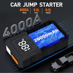 Jump Starter 4000A Peak, Portable Car Battery Jump Starter for 9L Gas 8L Diesel Engines, Power Pack with LED Flashlight, USB