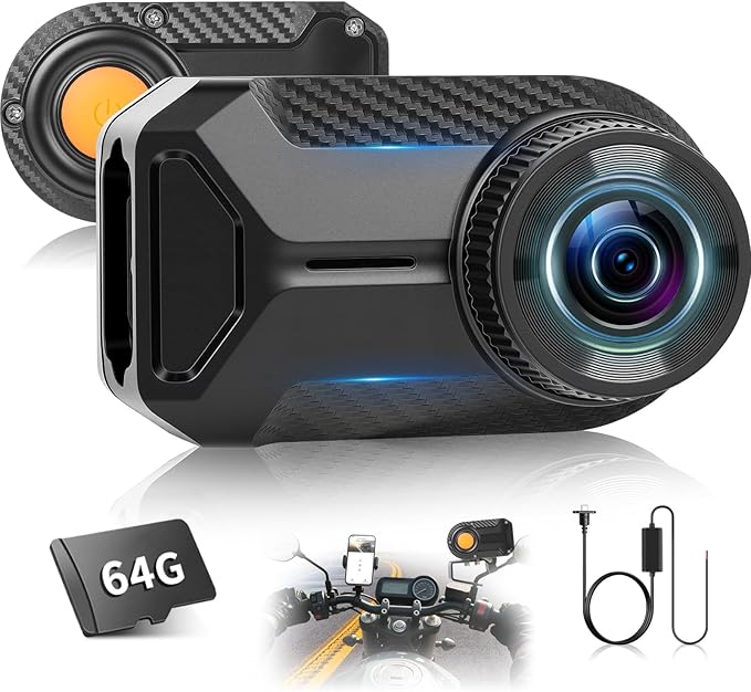 NHOPEEW Motorcycle Dash Cam 1080P/2K HD WiFi Mini Screenless Motorbike Driving Recorder, IP66 Waterproof Front Camera, Wide A