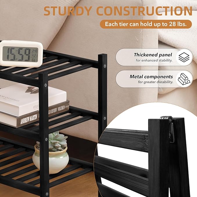3 Tier Bamboo Shoe Rack Storage Organizer for Closet, Multifunctional Stackable Free Standing Shoe Shelf Organizer for Small 
