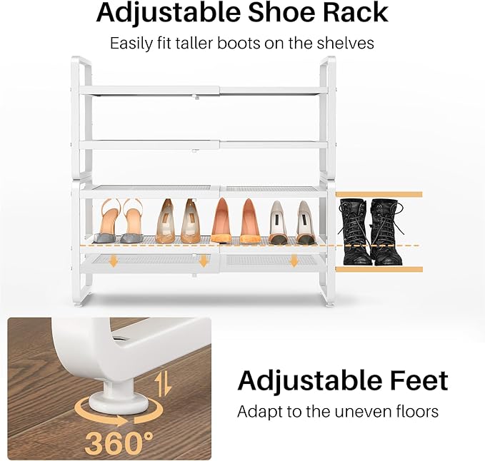 SNTD Shoe Rack - Expandable Shoe Organizer for Closet, Adjustable Metal Shoe Shelf Storage, Stackable Long Shoe Stand Holder 