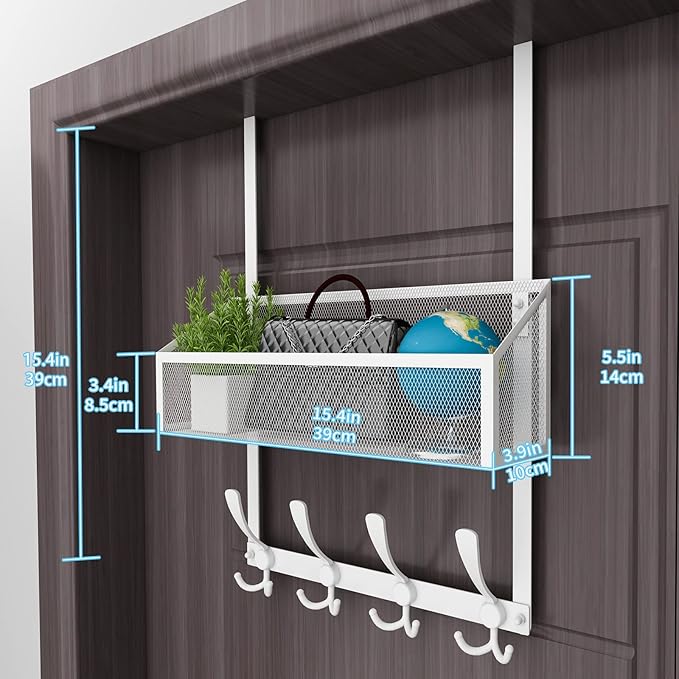 Kaiferty Over The Door Hooks Organizer, Coat Rack Over The Door Storage Hanger Towel Rack, Back of Door Storage Organizer for