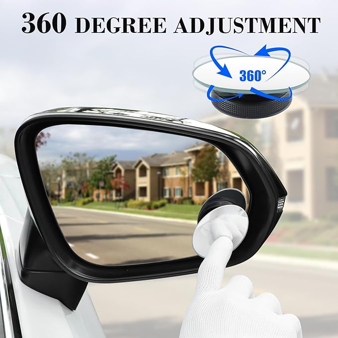 LivTee Blind Spot Car Mirror, Oval HD Glass Frameless Convex Side Mirror Blindspot, Reusable 360° Wide Angle Rear View Car Mirrors with Powerful Adjustable Suction Cup - Exterior Mirrors