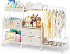 BBLIKE Diaper Caddy Organizer with Hanging Rack - 3 Tier Rolling Utility Cart with Drawers and Dividers for Baby Bottle Stora