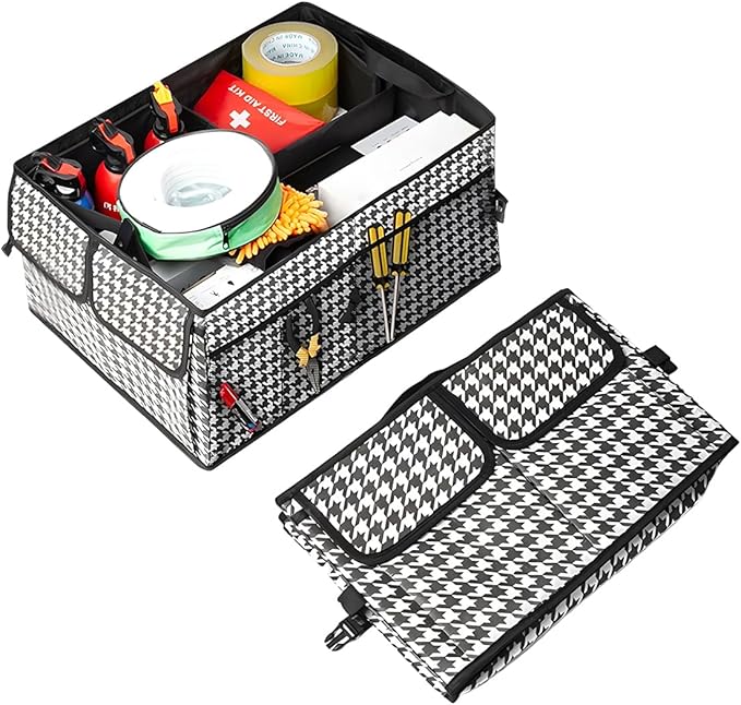 Car Trunk Organizer, Waterproof 600D Oxford Cloth Backseat Car Organizer, Large-capacity Collapsible Multi Compartment