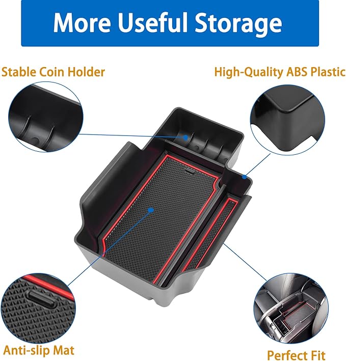 JDMCAR Compatible with Center Console Tray Chevy Colorado/GMC Canyon Accessories 2015-2020 2021 2022 - Red Trim