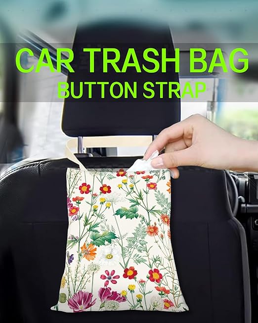 Car Trash Can, Durable Hanging Car Trash Garbage Bag, Cute Automotive Garbage Cans Organizer, Cute Colorful Wildflower
