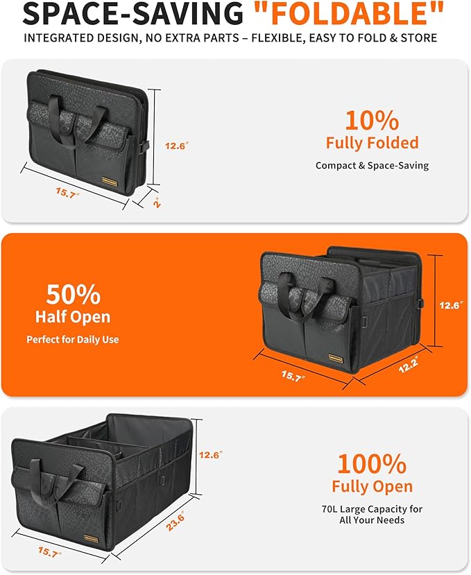 Sturdy Car Trunk Organizer - Large Capacity Trunk Organizer for SUVs & Sedans, Hard-Shell One-Piece Design with Cute Print,