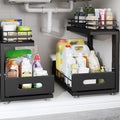 Under Sink Organizer Upgrade To Professional Rails,2-Tier Dual Pull Out Cabinet Storage,Height Adjustable Slide Out Drawers F