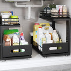 Under Sink Organizer Upgrade To Professional Rails,2-Tier Dual Pull Out Cabinet Storage,Height Adjustable Slide Out Drawers F