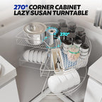 FAHKNS 28" Corner Cabinet Organizer for Kitchen, Fan Shape Lazy Susan Turntable for Cabinet, Stainless Steel 2 Tier Corner Ca