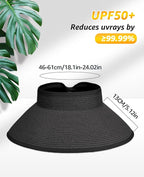 Sun Visor Hat for Women, Wide Brim Straw Summer UV Protection Hat, Foldable Roll-up Packable Beach Cap