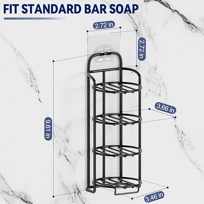4-Tier Shower Soap Shampoo Bar Holder, Self Adhesive & Freestanding Draining Soap Dish Caddy for Bathroom Wall Accesories Dec