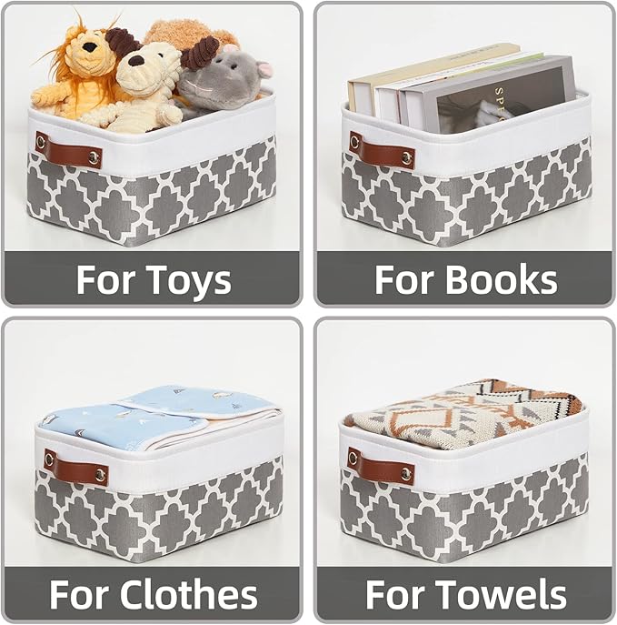 HNZIGE Small Baskets Fabric Storage Baskets(6 Pack) Storage Bins with Leather Handles Empty Gift Basket Decorative Storage Ba