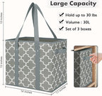 WISELIFE 3-Pack Reusable Grocery Bags Foldable Washable Storage Bins Basket Water Resistant Shopping Utility Tote Bag Grey