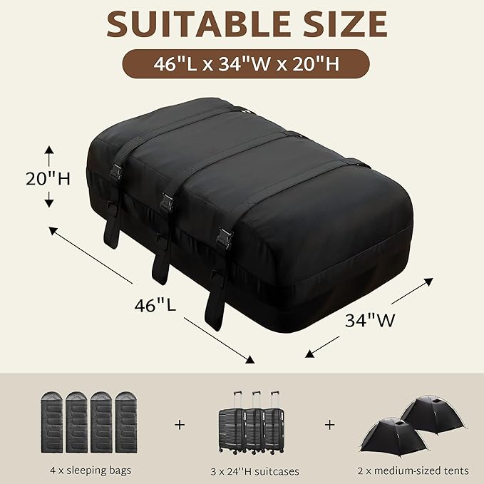 iBirdie Roof Rack Cargo Carrier 18.1 Cubic Feet, Soft-Shell Rooftop Cargo Box, Waterproof Heavy Duty 1200D for Car with/Without Roof Rack, Includes Anti-Slip Mat, Door Hooks, 46x34x20 inches