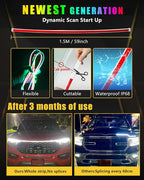 YM E-Bright Car Led Lights Exterior RGB Hood Light Strip Waterproof Multicolor Dynamic Scan Start Up Hoodbeam Kit with Turn Signal Function for Cars,Truck, SUV, APP Remote Control, 12V 59inch