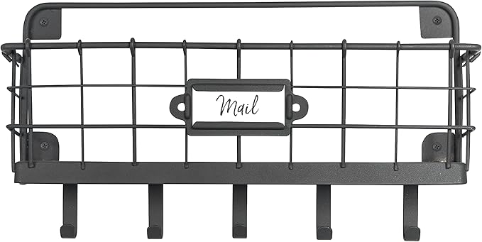 Spectrum Key Holder Wall Mount Mail Organizer for Entryway Office Kitchen Bedroom Storage Organization, Vintage Living Indust
