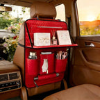 Car Back Seat Organizer, Black Woven Leather Storage Bag, Multifunctional Rear Seat Protector with Tablet Holder, 25.2x17.7 Inches, Red