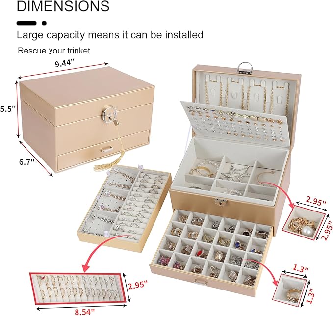 BOOVO Earring Jewelry Box For Women Girl Stud Organizer, 5 Layers Girl Jewelry Organizer Box With Lock Earring Holder Organiz