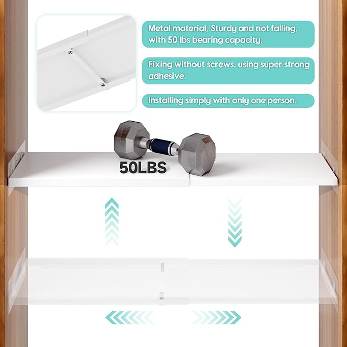 2Pack Adjustable Closet Shelves Organizer, Shelves for Closet Organization, Expandable Tension Shelf Storage Rack for Cabinet