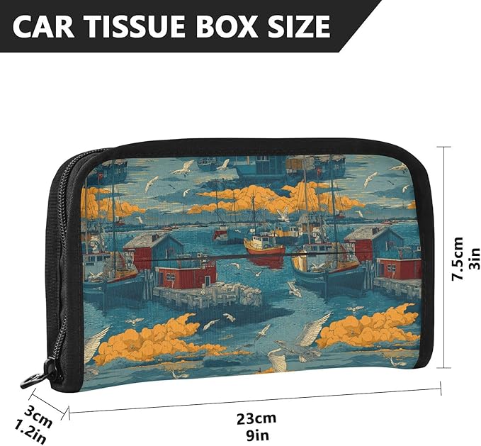 Car Tissue Holder Car Visor Organizer Tissue Box Holder for Car Sun Visor Organizer with Car Vehicle Accessories Essentials Interior for Women Men Blue Boat Seagull Cloud Harbor