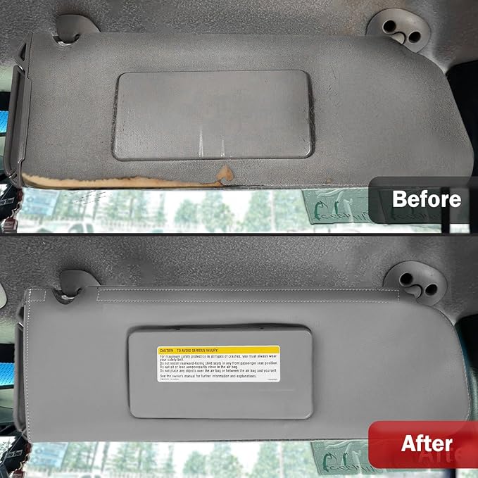 KBH Car Sun Visor Cover for Chevy Tahoe Suburban & GMC Yukon 1995 1996 1997 1998 1999, Left and Right Side Sunvisor Covering, Vinyl Leather Trim, Anti-Scratch, Gray