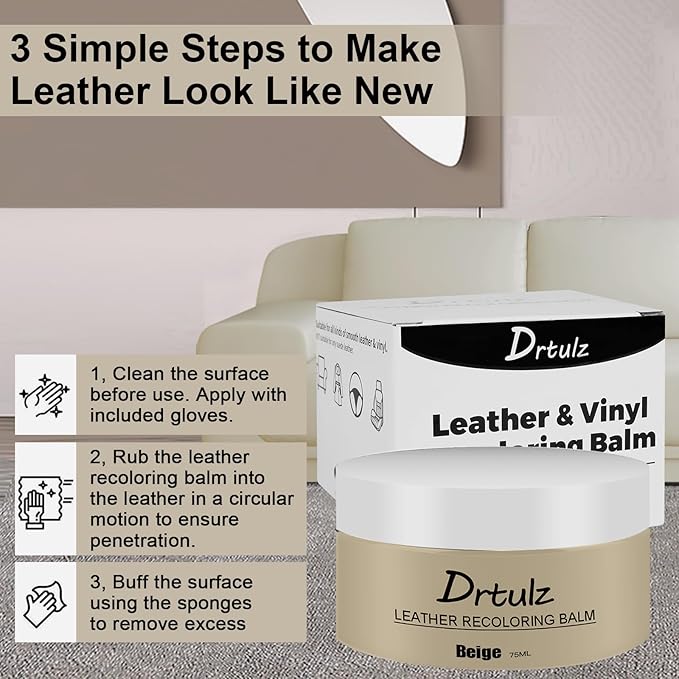 Beige Leather Recoloring Balm, Leather Color Restorer Conditioner, Leather Repair Kits for Vinyl Furniture, Sofa, Car Seats, 