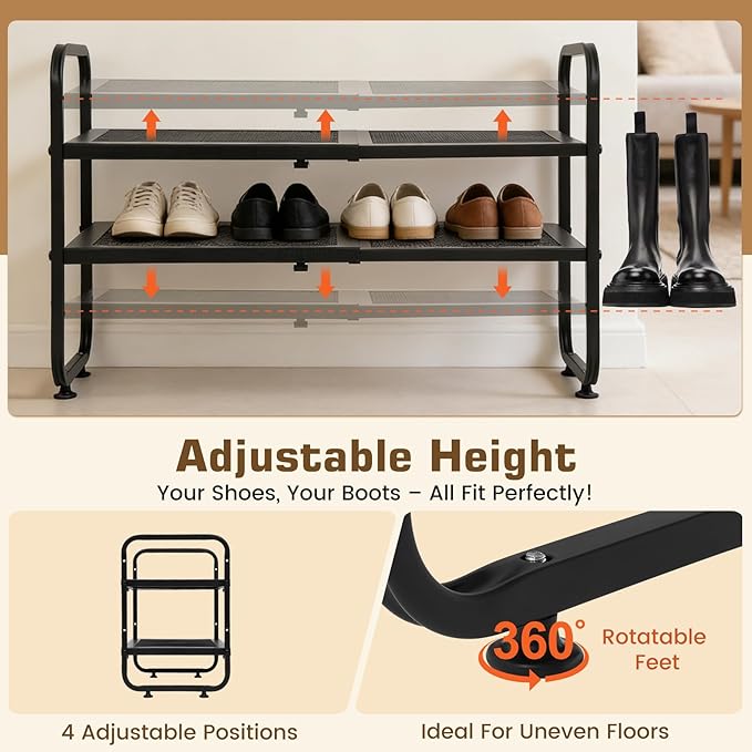 Expandable Shoe Rack - Shoe Stand Holder for Closet, Adjustable Shoe Shelf Storage, Stackable Long Shoe Stand Holder for Livi