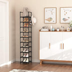 LANTEFUL Tall Narrow Shoe Rack for Entryway, 10-Tier Sturdy Metal Shoe Shelf Storage 10-15 Pairs of Shoes and Boots, Space Sa