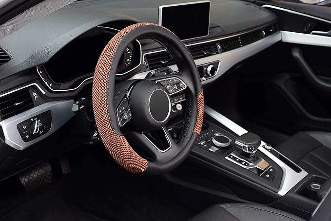 KAFEEK Steering Wheel Cover, Universal 15 inch, Microfiber Leather Viscose, Breathable, Anti-Slip,Warm in Winter and Cool in 
