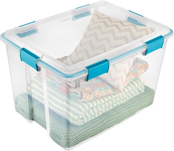 Sterilite 12-Pack Gasket Box, Weather-Resistant Storage Bins with Latching Lids, 80 Quart - Heavy-Duty Organizing Containers 