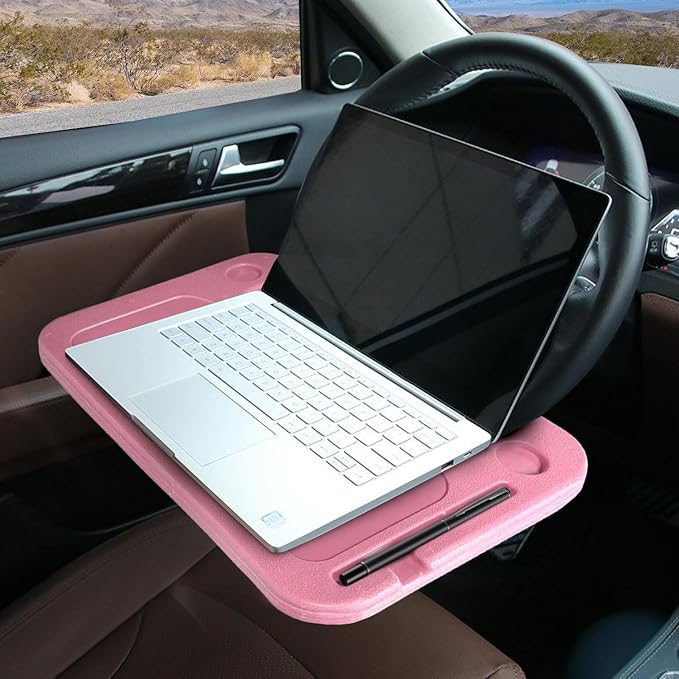Steering Wheel Tray for Laptop & Food Universal Car Trays Accessories Steering Wheel Desk Car Travel Mount Car Food Tray for Eating - Pink