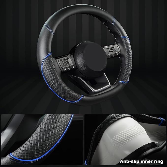GIANT PANDA D Shape Steering Wheel Cover for Nissan Rogue Kicks - Auto Car Steering Wheel Cover Customized for Nissan Altima 