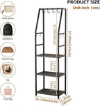3-Tier Purse Stand Handbag Organizer, Tall Narrow Entryway Closet Bag Organizer, Wood Iron Storage Shelf, 4-in-1, with 8 Remo