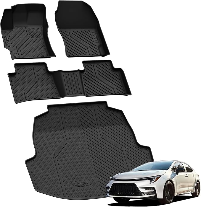 LASFIT Floor Mats & Cargo Mat for Toyota Corolla 2020-2026(for Sedan), TPE All Weather Protection Rubber Car Liners Custom Fit for Corolla Accessories 1st & 2nd Row & Trunk Mats, Black