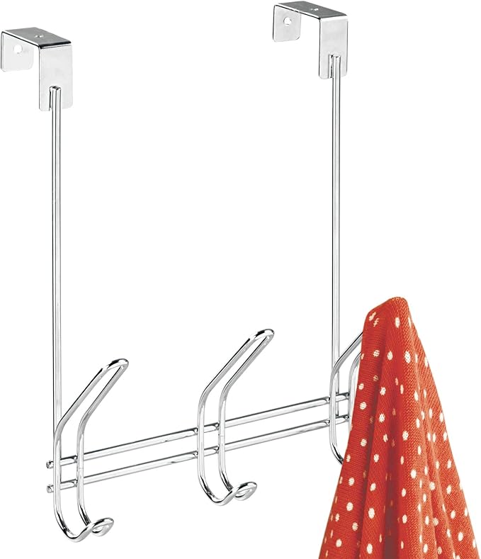 iDesign Classico Metal Over the Door Organizer, 3-Hook Rack for Coats, Hats, Robes, Towels, Jackets, Purses, Bedroom, Closet,