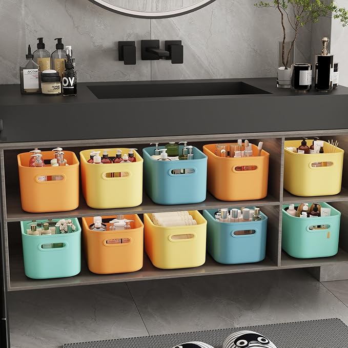 ORGIDOL 12 Pack Colorful Plastic Storage Bins, Storage Container for Organizing, Colored Storage Boxes with Handle for Shelve