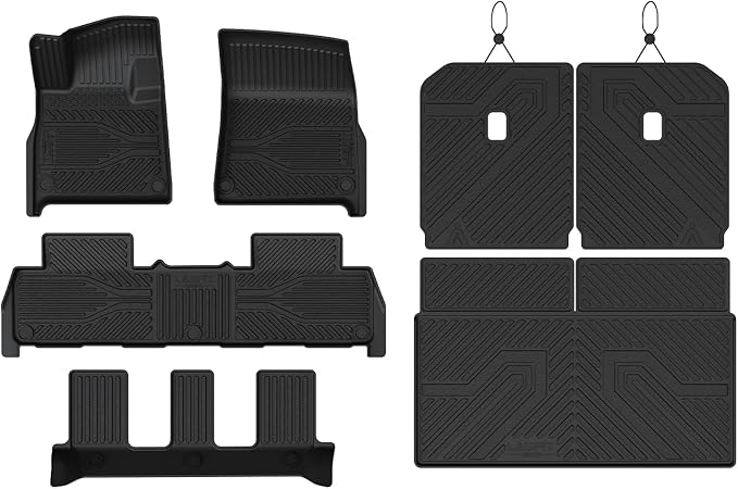 LASFIT Floor Mats&Trunk Mat&Backrest Mat for Rivian R1S 2025, TPE All Weather Floor Mats Custom Fit Floor Liner&Cargo Mat for R1S 2025 1st & 2nd & 3rd Row Full Set Car Mats and Cargo Liner
