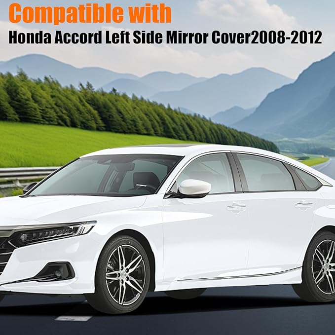 Yumzeco Compatible with Honda Accord Side Mirror Cover Trim 8th Gen 2008 2009 2010 2011 2012, White Door Rearview Mirror Caps Replacement for Honda Accord W/O Light Hole - Left Driver Side