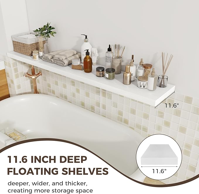Fun Memories 12 Inch Deep Floating Shelves, 67 Inch Long Extra Large Floating Shelves Set of 2, Rustic Wood Wall Shelves for 