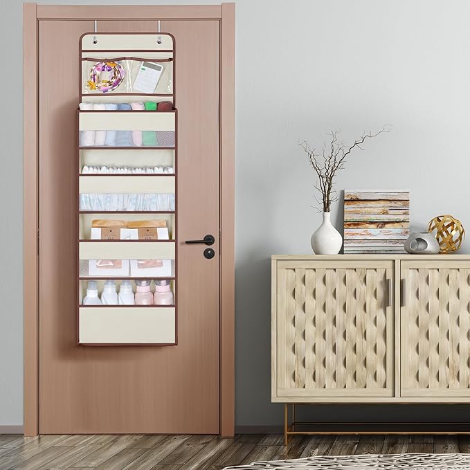 Univivi Over Door Hanging Organizers and Storage Nursery Closet Cabinet Baby Storage with 4 Large Compartments 2 Small PVC Po