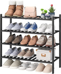 viewcare 4-Tier Black Bamboo Shoe Rack for Entryway, Stackable | Foldable | Natural, Shoe Organizer for Hallway Closet, Free 