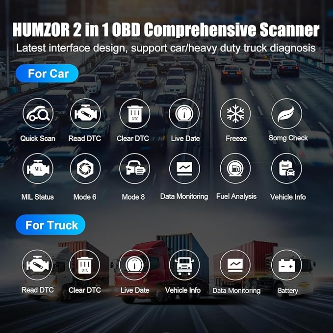 Heavy Duty Truck Scanner, NC610 Diesel Diagnostic Scan Tool for Cummins, Detroit, Freightliner, International, Paccar, 2 in 1