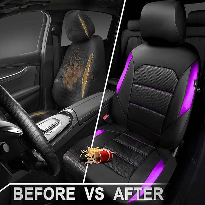 CAR PASS Memory Foam Car Seat Covers,Air Cool Mesh Thick Seat Covers Front Seats,Purple Metal Film Leather Seat Cover for Car
