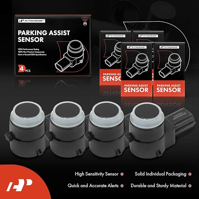 A-Premium 4-PC Rear Reverse Backup Parking Assist Sensor Compatible with Chevy, GMC & Cadillac Models - Silverado 1500 2007-2