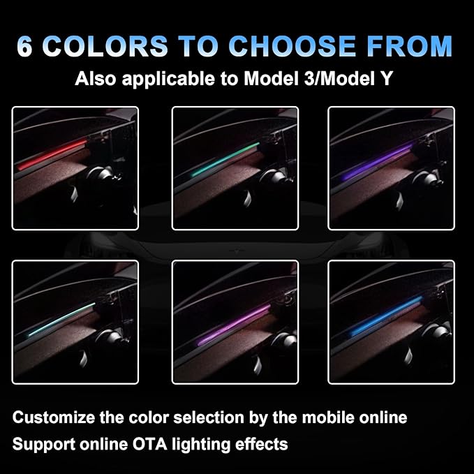 Tesla Smart Blind Spot Detection Ambient Lighting for Tesla Model 3 Y Highland Juniper, Plug-and-Play, Custom Color Modes Dyn